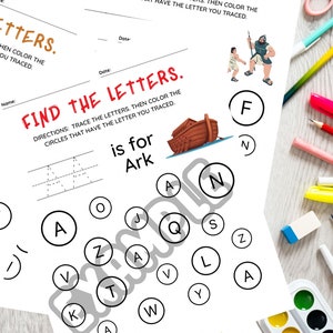 Find, Trace & Color the Letters A to Z Bible Themed Alphabet Worksheets- Set of 26 pages