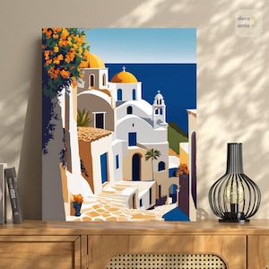 Dipingi con i numeri Santorini Grecia / Oceano Mare Città Paesaggio Dipingi con i numeri / Kit di pittura da viaggio in Grecia / Kit fai da te per principianti adulti / PBN