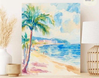 Paint By Numbers Colorful Seascape | Coastal Palm Tree Beach Landscape Paint By Numbers | Summer Coastal Beginner Adult DIY Painting Kit
