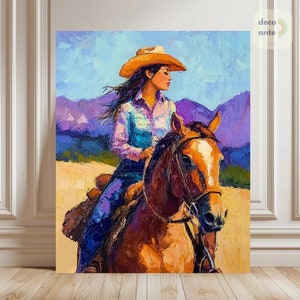 Paint By Numbers Vintage Cowgirl | Western Texas Mountains Landscape Paint By Number | Cowgirl Horseback Countryside Adult DIY Painting Kit