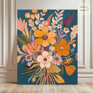 Bouquet de fleurs de style bohème peinture à numéros | peinture florale botanique vintage par numéros | Kit de peinture floral rétro coloré pour débutants et adultes