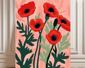 Paint By Numbers Colorful Poppy | Vibrant Poppies Botanical Boho Flowers Adult DIY Painting Kit