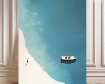 Paint By Numbers Beach And Ocean | Coastline Minimalist Blue Coastal Adult DIY Painting Kit