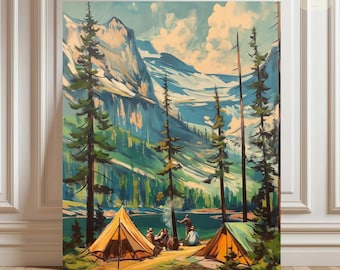 Paint By Numbers Vintage Camping National Park | Mountain Lake Scene Paint By Number | Nature Landscape Beginner Adult DIY Painting Kits