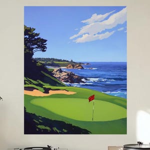 Paint By Numbers Coastal Golf Course | Vintage Ocean Golfing Landscape Adult DIY Painting Kit