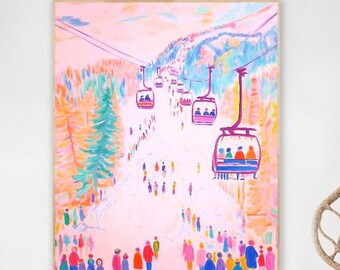 Paint By Numbers Ski Lift Mountain | Colorful Winter Mountain Landscape Paint By Numbers | Vibrant Skiing Resort Adult DIY Painting Kit
