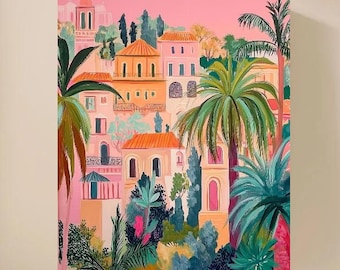 Kit de pintura por números para adultos: Ciudad tropical / Paisaje urbano mediterráneo vibrante y colorido
