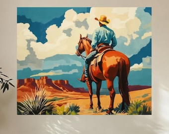 Kit de pintura por números para adultos: Vaquero tejano vintage / Vaquero del desierto a caballo