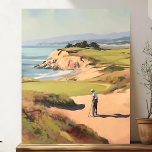 Paint By Numbers Vintage Ocean Golf | Coastline Golf Course Landscape Adult DIY Painting Kit
