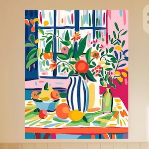 Paint By Numbers Vibrant Flowers Vase | Vibrant Colorful House Plants Adult DIY Painting Kit