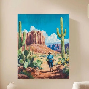 Paint By Numbers Vintage Desert Cowboy | Western Cactus Southwest Landscape Paint By Numbers | Vintage Countryside Adult DIY Painting Kit