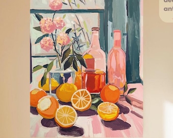Paint By Numbers Abstract Fruits | Citrus Oranges And Lemons Paint By Number | Flowers Vase Painting Boho Style | Adult DIY Painting Kits