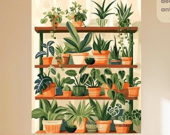 Verf op nummer kamerplanten | Boho groene potplanten botanische volwassen doe-het-zelf schilderijset