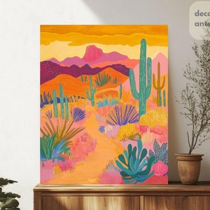 Paint By Numbers Vibrant Desert | Vintage Western Cactus Botanical Landscape Paint By Number | Texas Retro Beginner Adult DIY Painting Kit