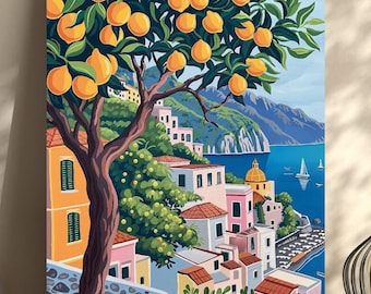 Paint By Numbers Vintage Italy Amalfi | Amalfi Landscape Lemon Tree Paint By Number | Ocean Coastline City Beginner Adult DIY Painting Kits