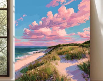 Paint By Numbers Ocean Sunset | Beach Dunes Pastel Coastline Waves Adult DIY Painting Kit