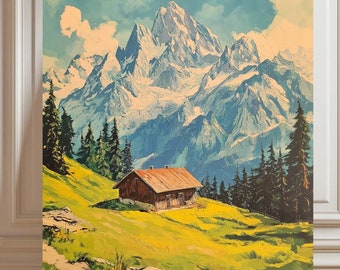Paint By Numbers Vintage Alps Cabin | Swiss Chalet Mountain Farmhouse Adult DIY Painting Kit