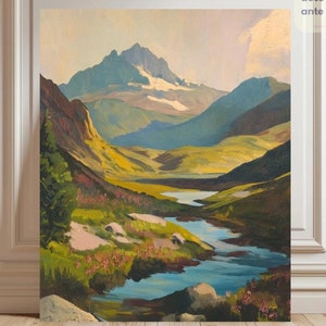 Paint By Numbers Vintage Mountain Landscape | Western Southwest Landscape Paint By Number | Midcentury Modern Nature Adult DIY Painting Kits