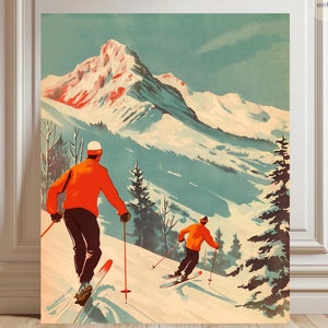 Paint By Numbers Vintage Skiers | Mountain Skiing Nature Scene Paint By Numbers | Vintage Mountain Snowy Landscape Adult DIY Painting Kit