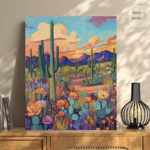 Paint By Numbers Vintage Desert | Western Cactus Wildflowers Southwest Landscape Paint By Numbers | Retro Beginner Adult DIY Painting Kit