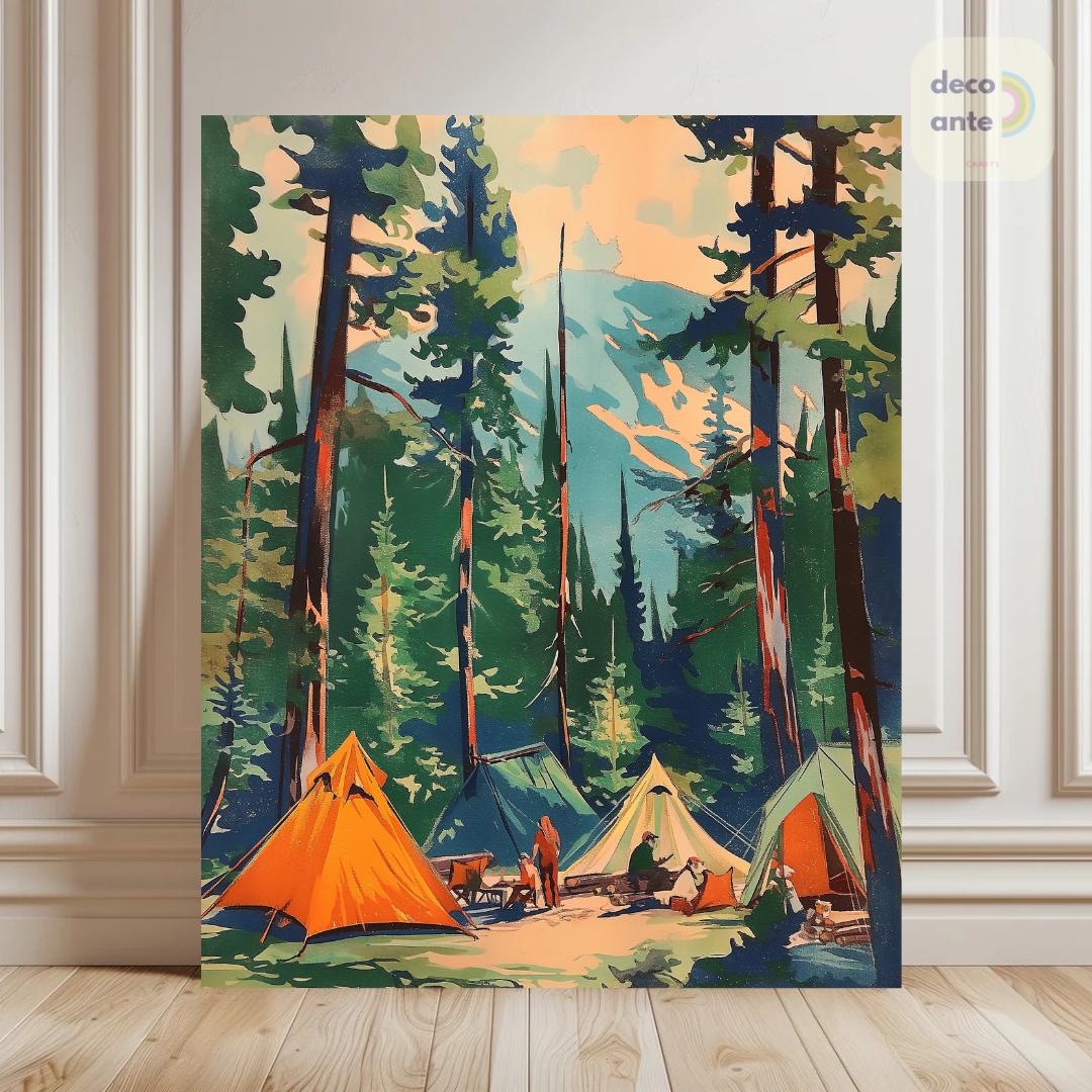 Paint By Numbers Vintage Camping | Mountain Forest Landscape Paint By Number | Retro Camping Nature Outdoor Beginner Adult DIY Painting Kit