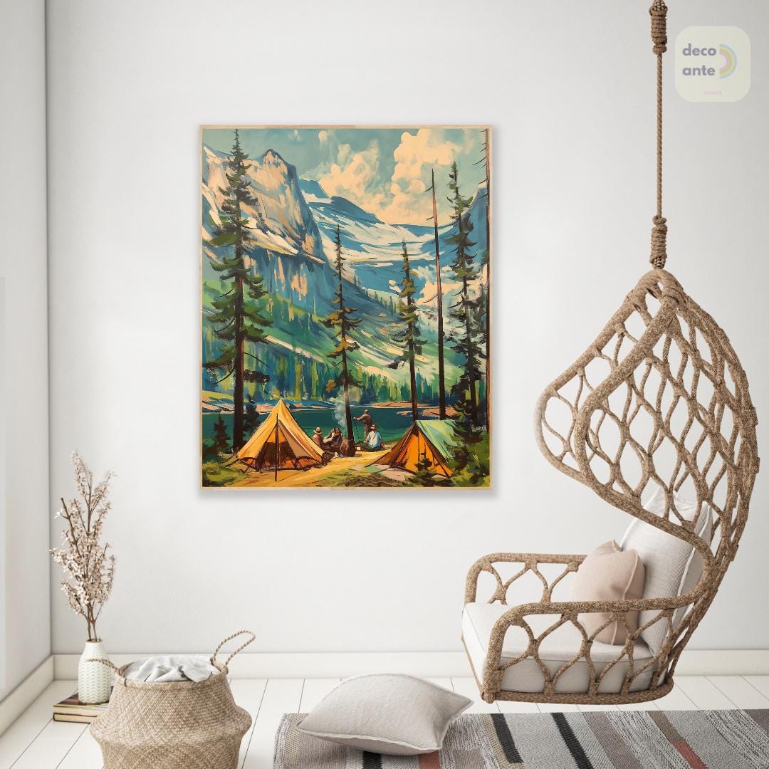 Paint by Numbers Vintage Camping National Park | Mountain Lake