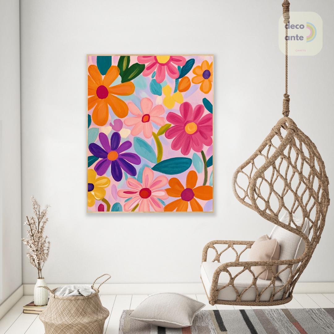 数字で描くカラフルな花 | 抽象的な花柄と鮮やかなピンクの植物の大人