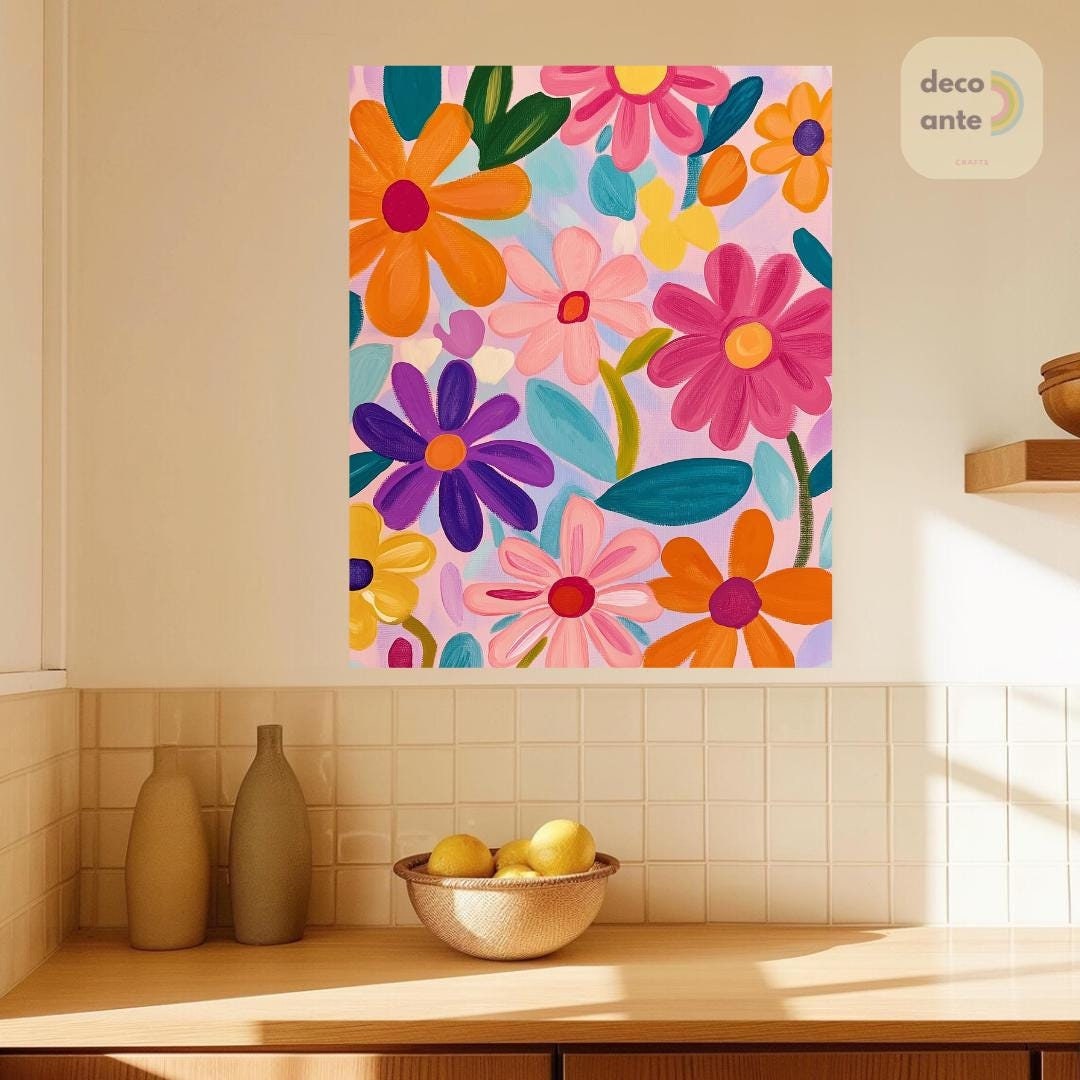 数字で描くカラフルな花 | 抽象的な花柄と鮮やかなピンクの植物の大人