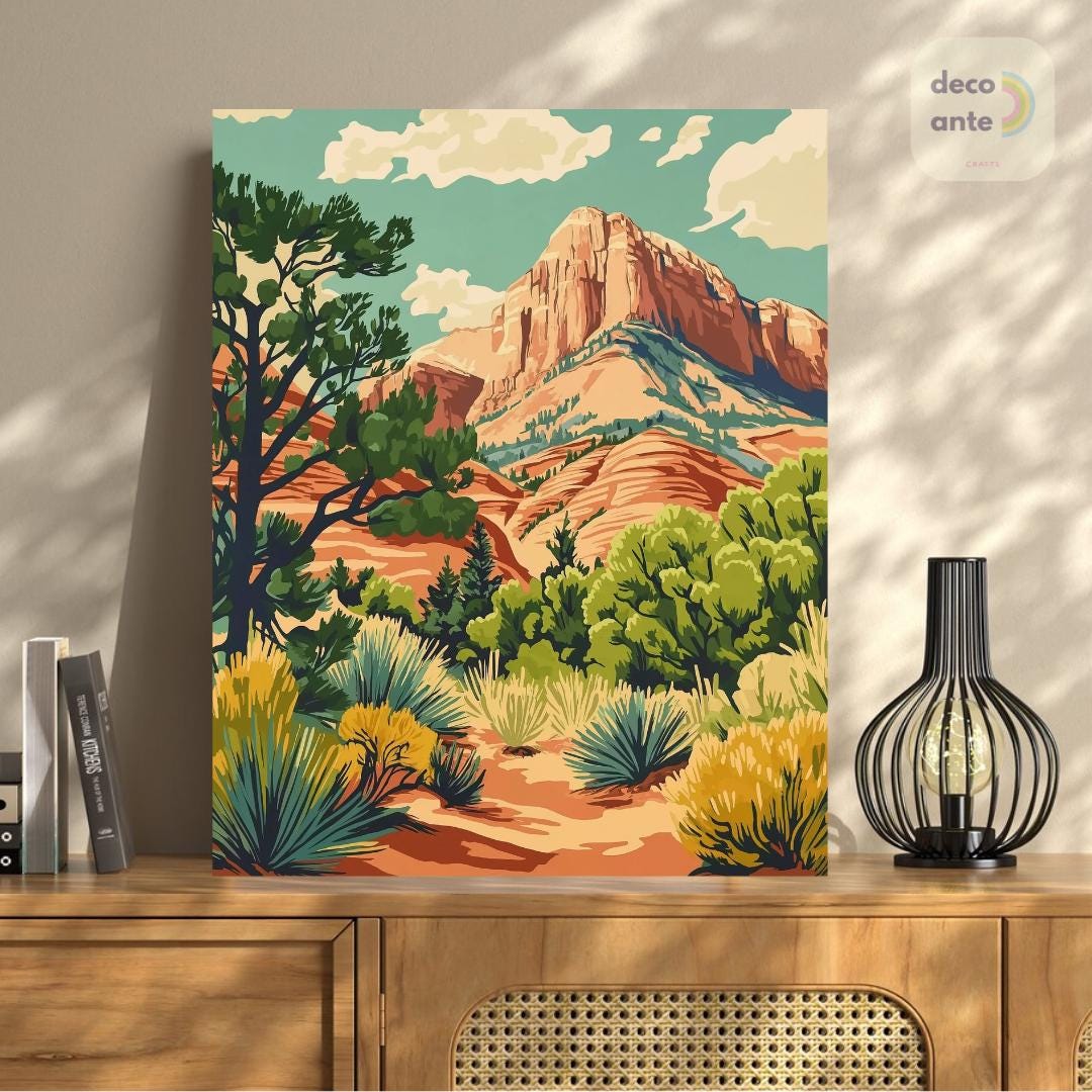 数字で描くヴィンテージ南西部の山々 | 西ユタ州の山の風景画 大人向け