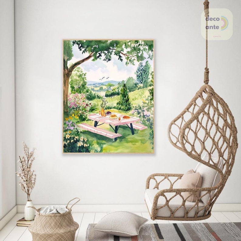 Paint By Numbers Countryside Picnic | Summer Botanical Garden Picnic Tablescape Adult DIY Painting Kit