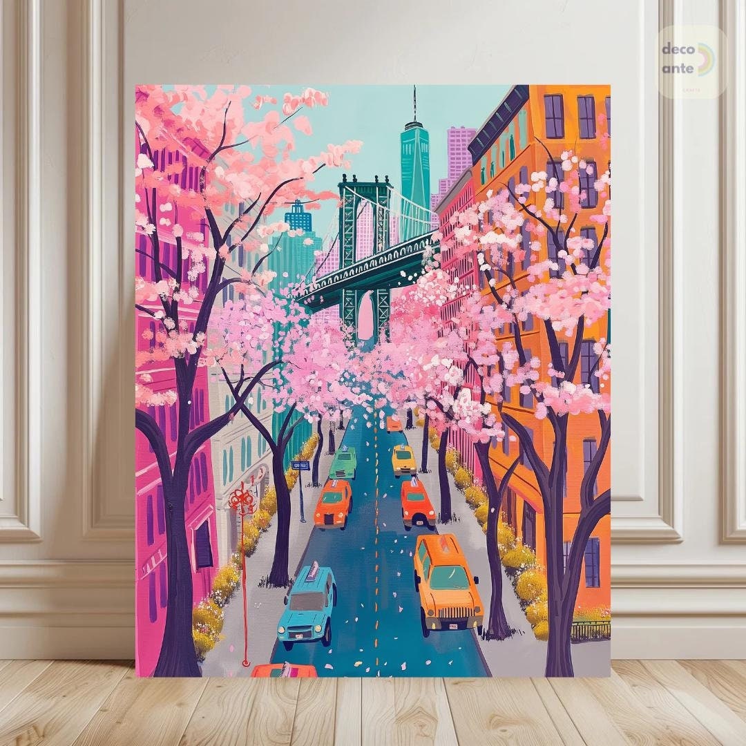 Paint by Numbers New York City | Cherry Blossom Bridge Street Adult DIY ...