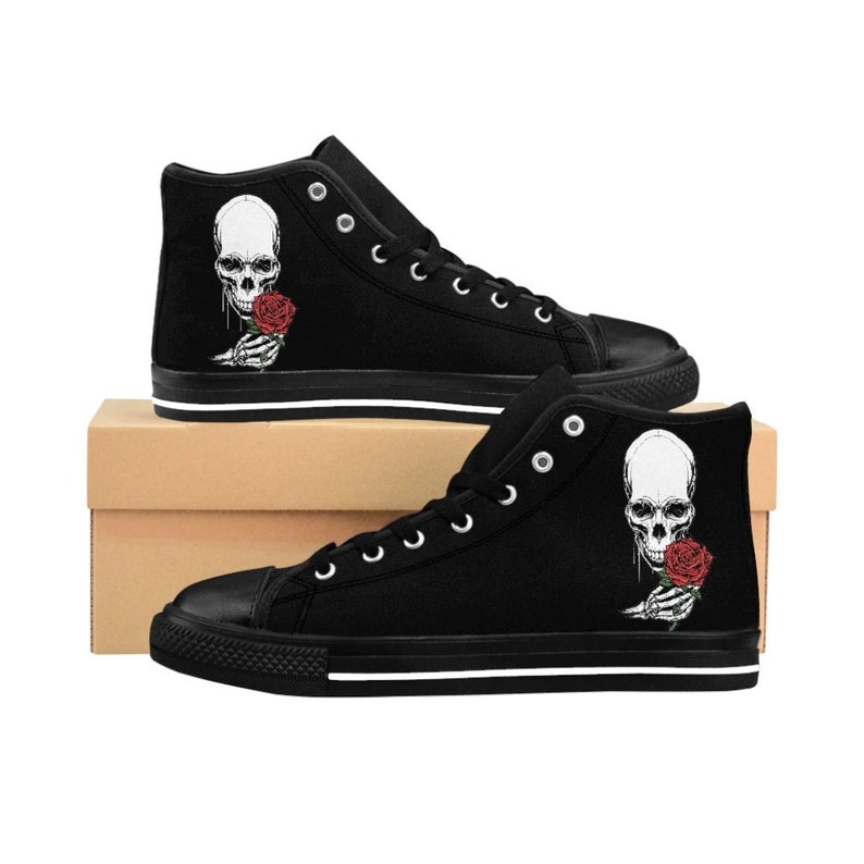 Women's Skull With Rose High-top Sneakers - Etsy