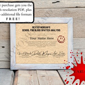 Certificado de analista de respingos de sangue Dexter 2 presente | Download digital para impressão | Séries de TV | Açougueiro de Bay Harbor | Cosplay | Pergaminho de pergaminho