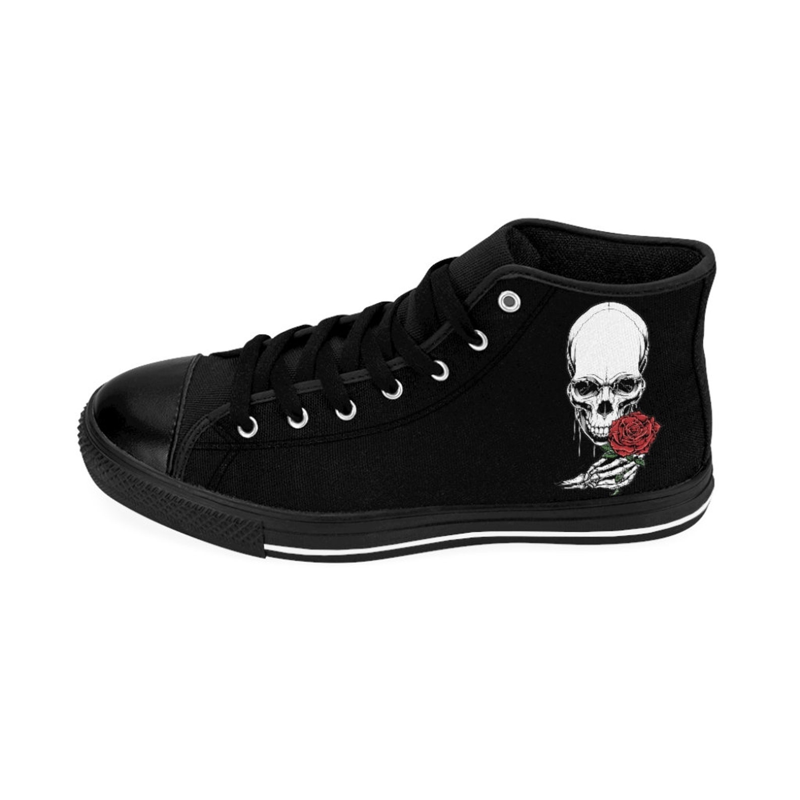 Women's Skull With Rose Hightop Sneakers Etsy