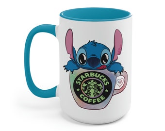 Lilo and Stitch Starbucks Two Tone Mug: Hand Drawn Ceramic Coffee Cup Coffee Mug 15oz | Cute Stitch Mug for Coffee Lovers | Unique Mug Gift