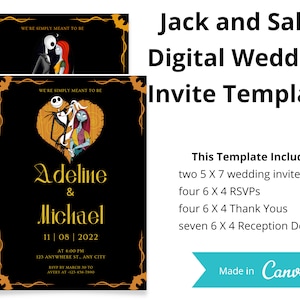 Tim Burton Inspiriert Hochzeit Einladung Vorlage Printable | Gothic Hochzeitsankündigung | Jack und Sally Save the Date Karte