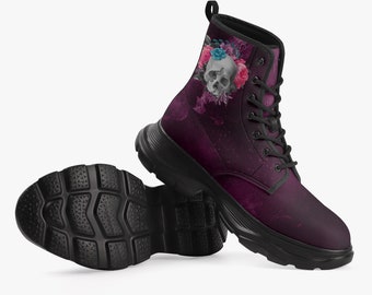 Botas Góticas Calavera / Botas Púrpuras Reales / Botas Púrpuras Profundas / Botas Rock / Botas Góticas / Botas Grunge / Botas de Cuero / Botas Púrpuras / E-Girl