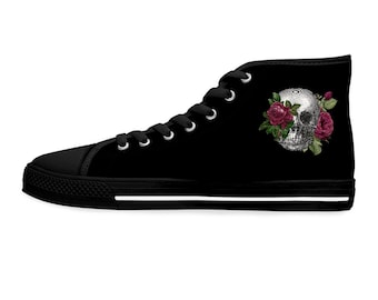 Skull with Rose Women's High Top Sneakers
