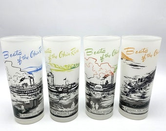 Vintage Boats Ohio River Lot 4 frosted glass Queen City New Orleans Republic