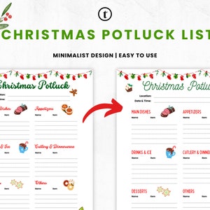 Christmas Potluck Sign up Pot Luck Sign up Sheet, Party Potluck ...