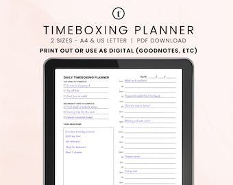 Planificador de cuadro de tiempo / Página del planificador de bloqueo de tiempo, cuadro de tiempo diario, planificador de cuadro de tiempo, diario de cuadro de tiempo, hoja de planificador de bloqueo de tiempo, minimalista