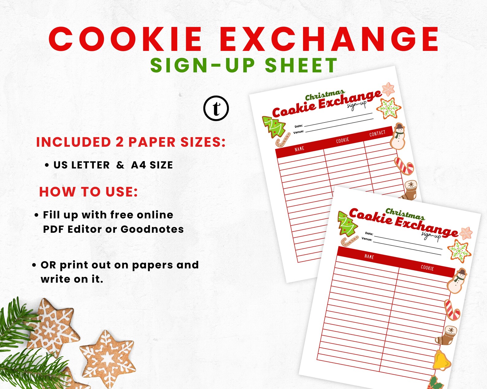 Christmas Cookie Exchange Sign up Christmas Pitch in Sign - Etsy Canada