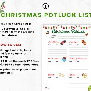 Christmas Potluck Sign up Pot Luck Sign up Sheet, Party Potluck ...
