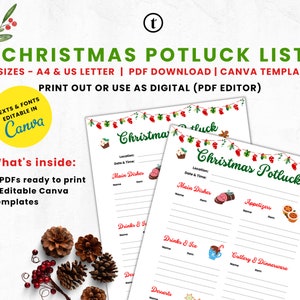 Christmas Potluck Sign up Pot Luck Sign up Sheet, Party Potluck ...