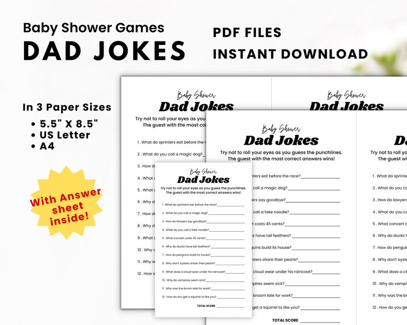 Dad Jokes Baby Shower Games, Baby Trivia Games, Baby Shower Game