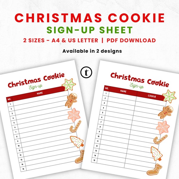 Christmas Cookie Sign Up | Gift exchange sign up sheet, Holiday Cookies Exchange sign up, Christmas exchange game, Secret Santa gift Sign Up