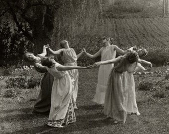 Moonlight Dance, Circle of Witches Vintage Photo, Home Decor Print 8&quot; by 10&quot;