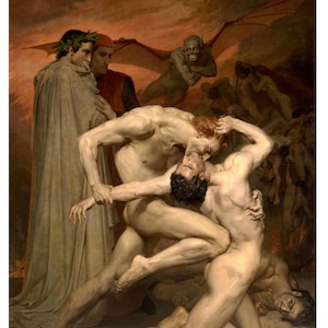 Dante and Virgil by William Bouguereau 1850.  Dark Academia Wall Decor Art Poster Print