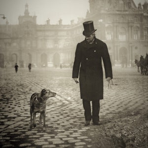 Gustave Caillebotte and his dog Bergère on the Place du Carrousel, Paris 1892. Vintage Photo Home Decor Print