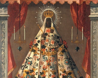 The Virgin and Child of Guadalupe, Black Madonna Mexican painting 1745. Wall Decor Art Poster Print